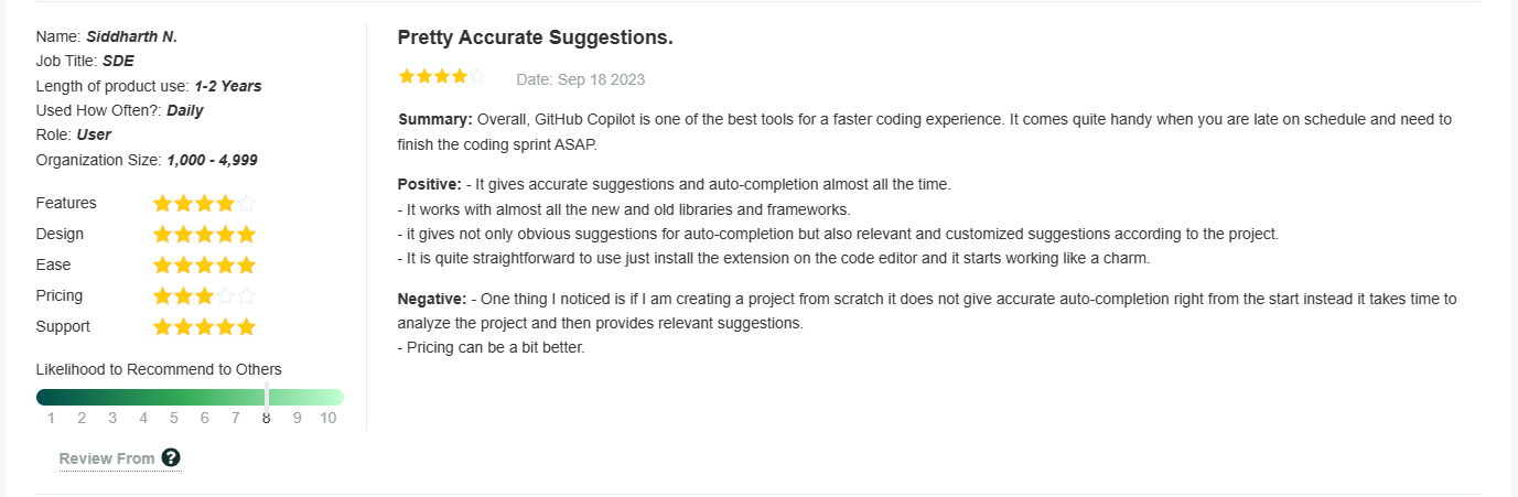 Customer Review on Copilot